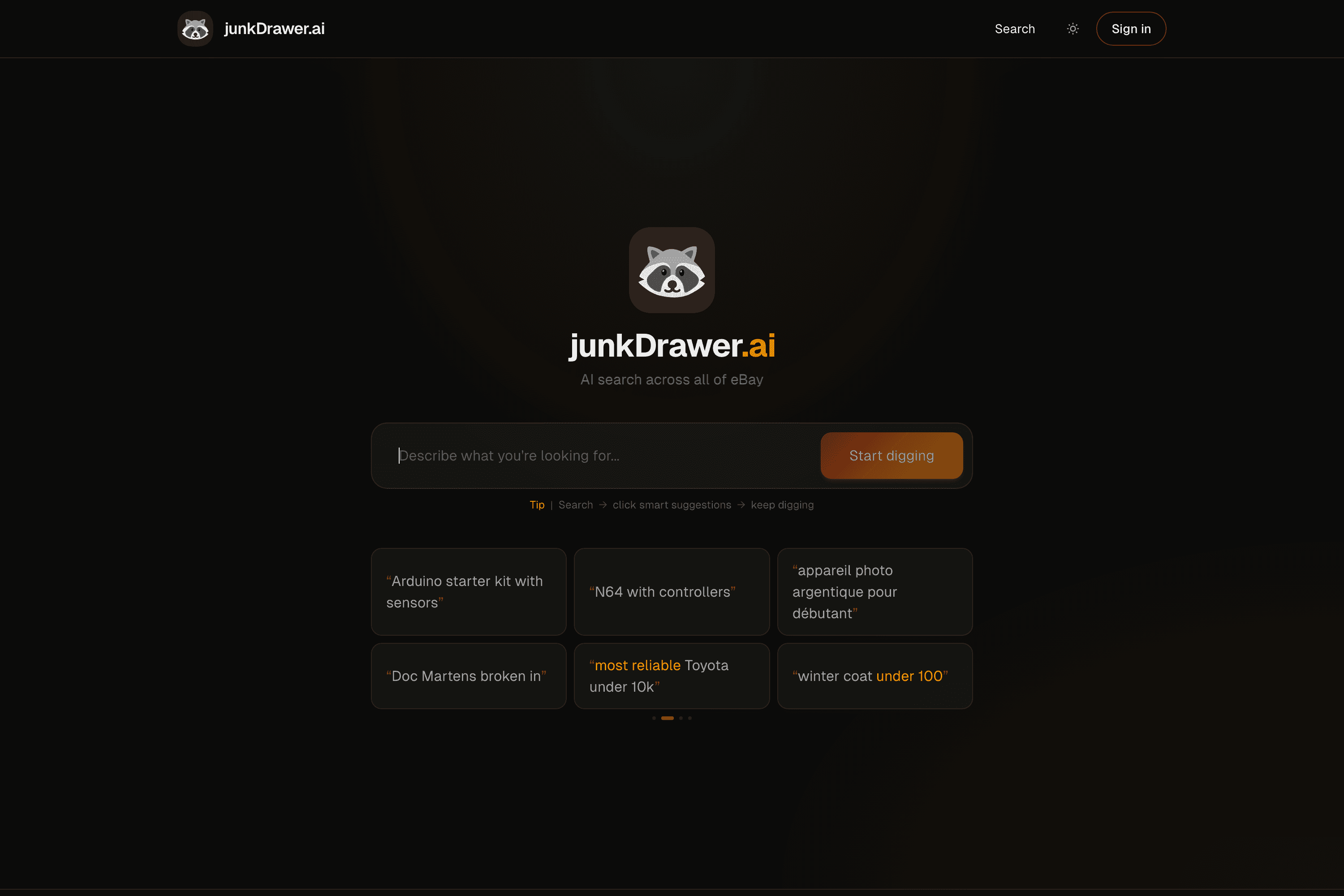 junkDrawer.ai Search interface