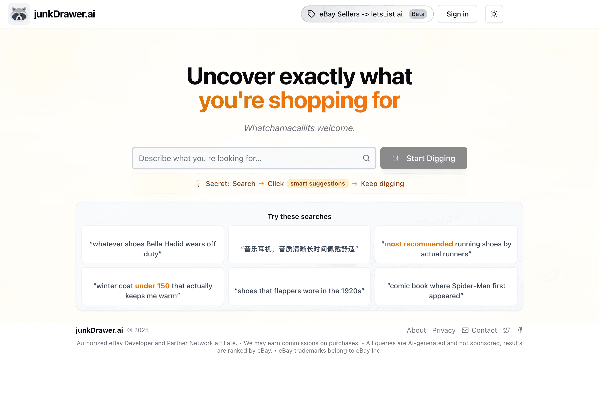 junkDrawer.ai Search interface